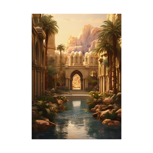 Desert Oasis Under Starry Night: Arabian Nights-Inspired Art - Poster