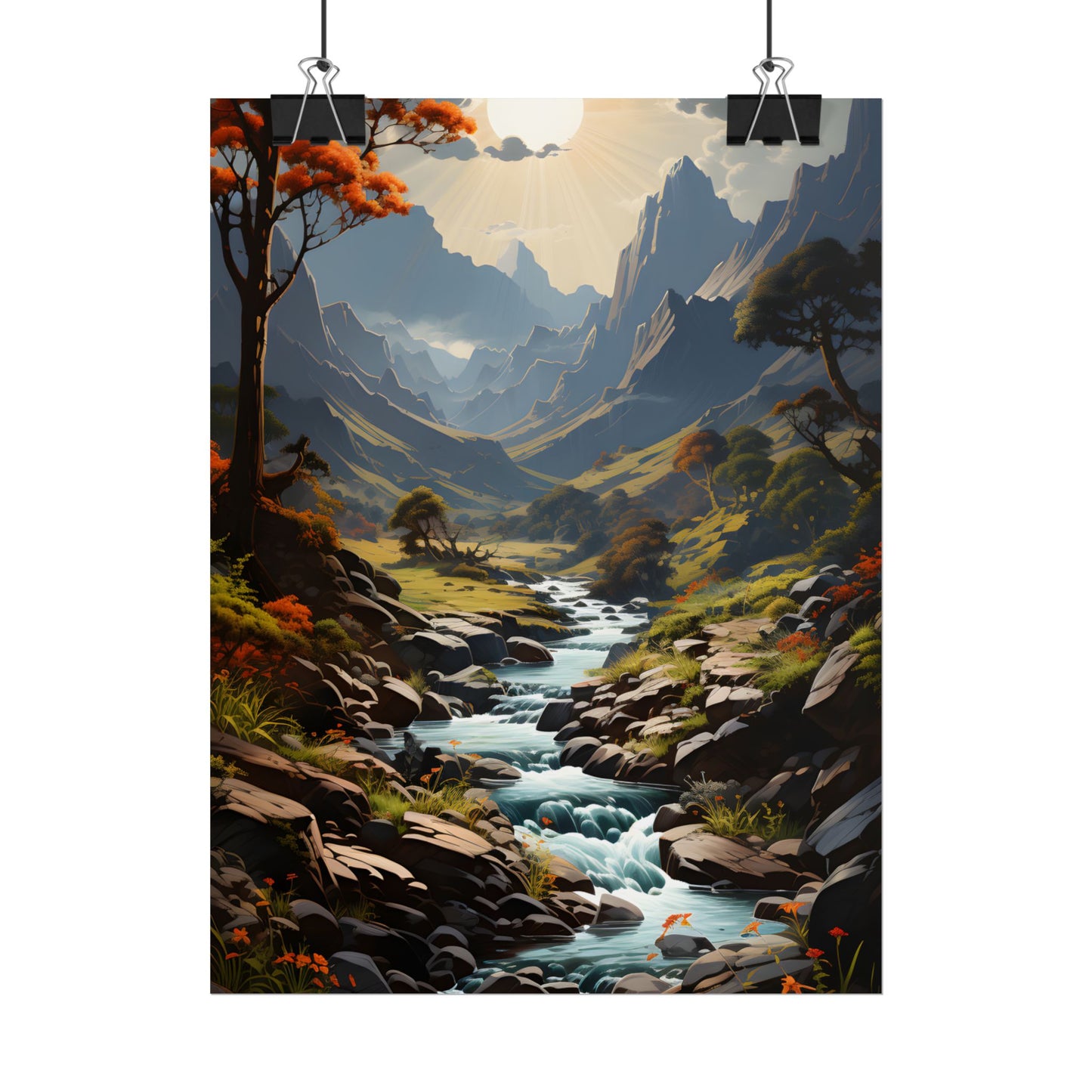 Majestic Waterfall Oil Painting: A Captivating Artwork - Poster