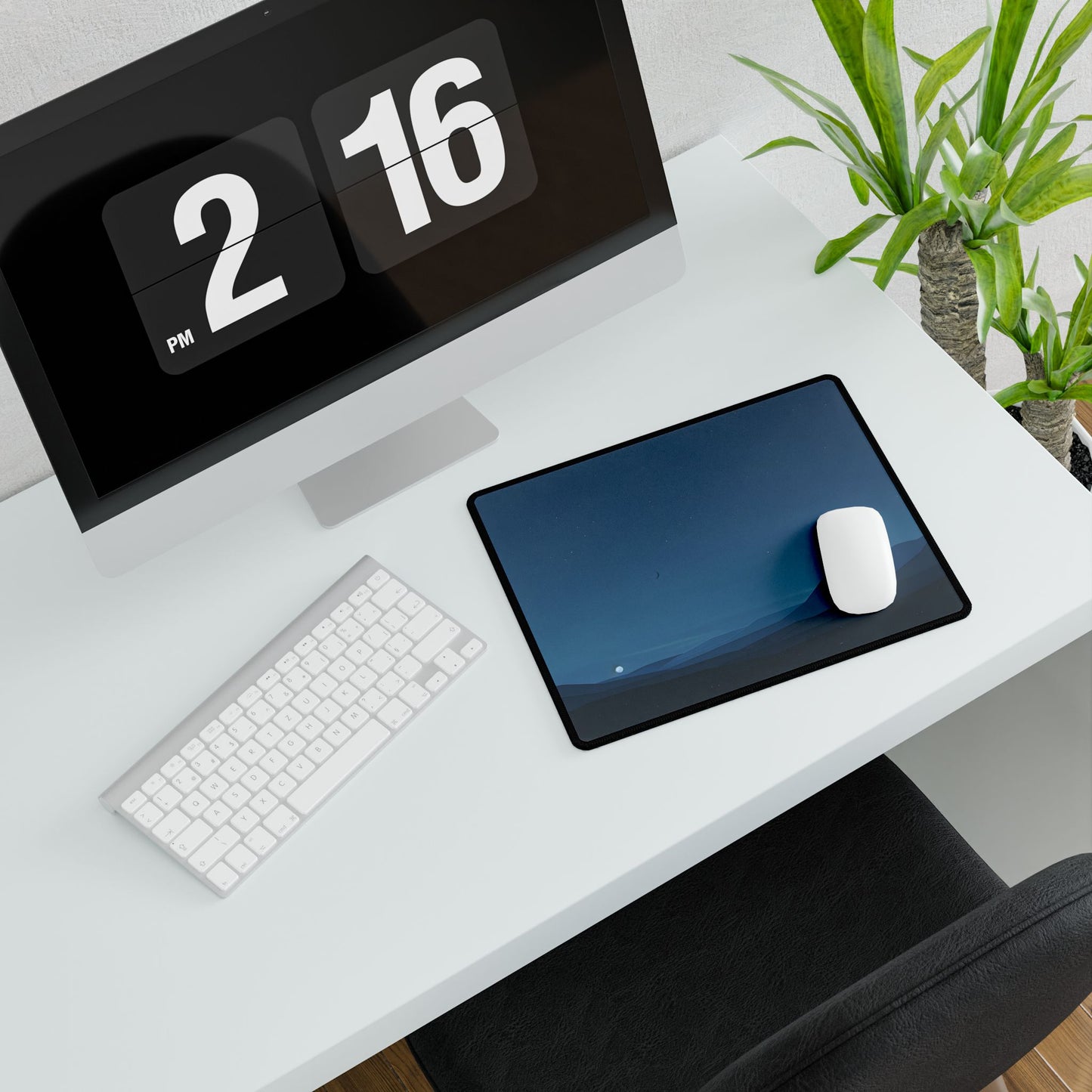 Minimalist Night Sky: Stars and Crescent Moon Art - Desk Mat