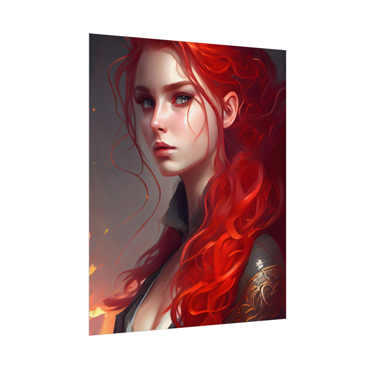 Composed Redhead: Elegant Portrait in Vibrant Red - Poster