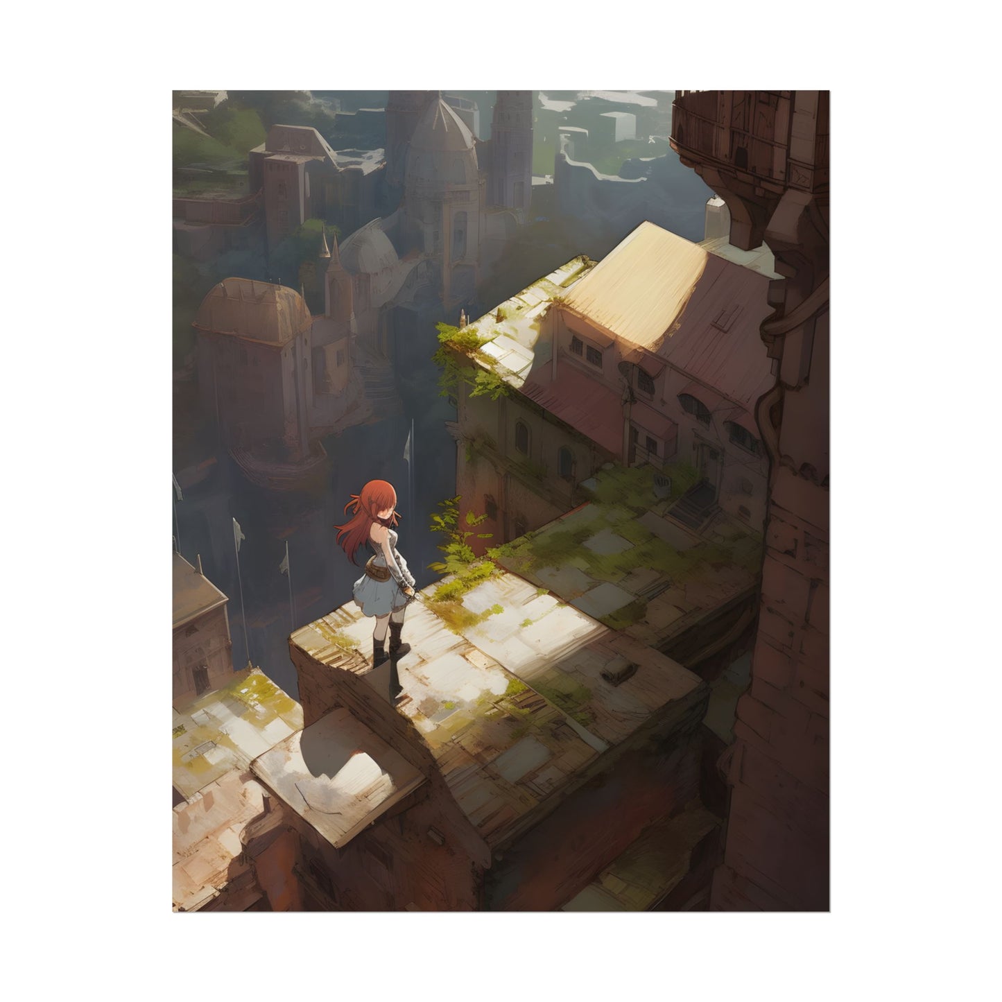 Dramatic Anime Red-Haired Heroine: Digital Artwork of Courage and Action - Poster