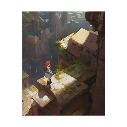 Dramatic Anime Red-Haired Heroine: Digital Artwork of Courage and Action - Poster