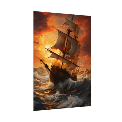 Breathtaking Ship in Realistic Oil Painting: Seafaring Artwork - Poster
