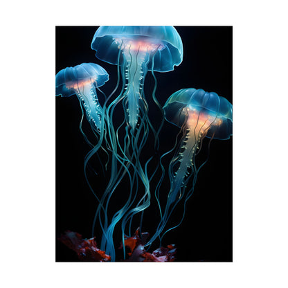 Bioluminescent Oceanic Ballet: Ethereal Underwater Dance - Poster