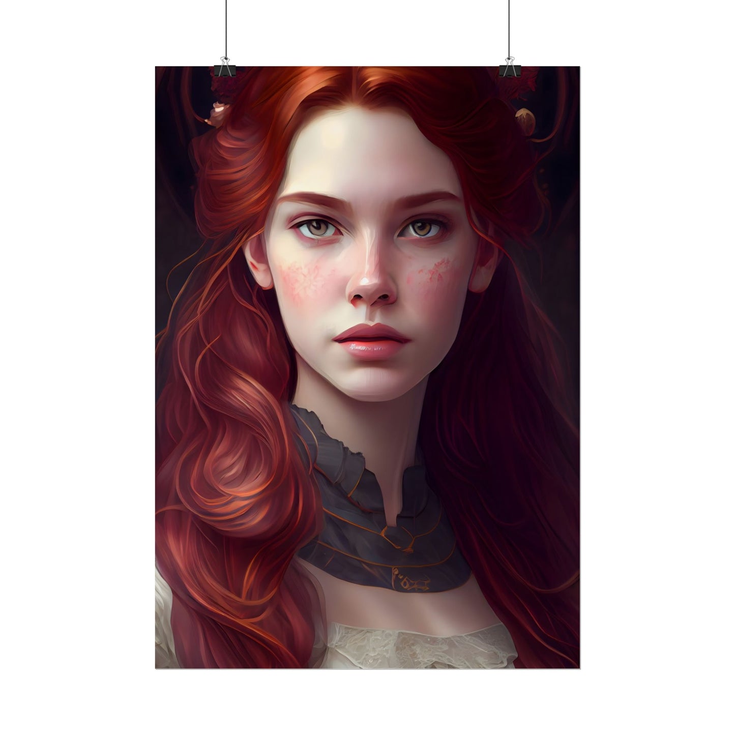 Beautiful Redhead Female Portrait: Classic Timeless Artwork - Poster