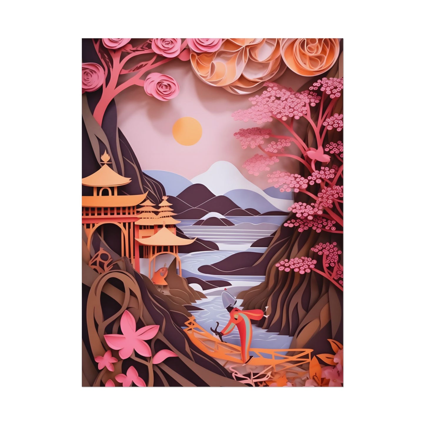 Japanese Vibrance: Eye-Catching Paper Quilled Landscape Art - Poster