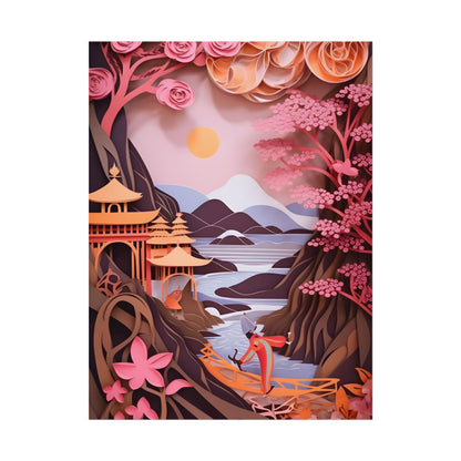 Japanese Vibrance: Eye-Catching Paper Quilled Landscape Art - Poster