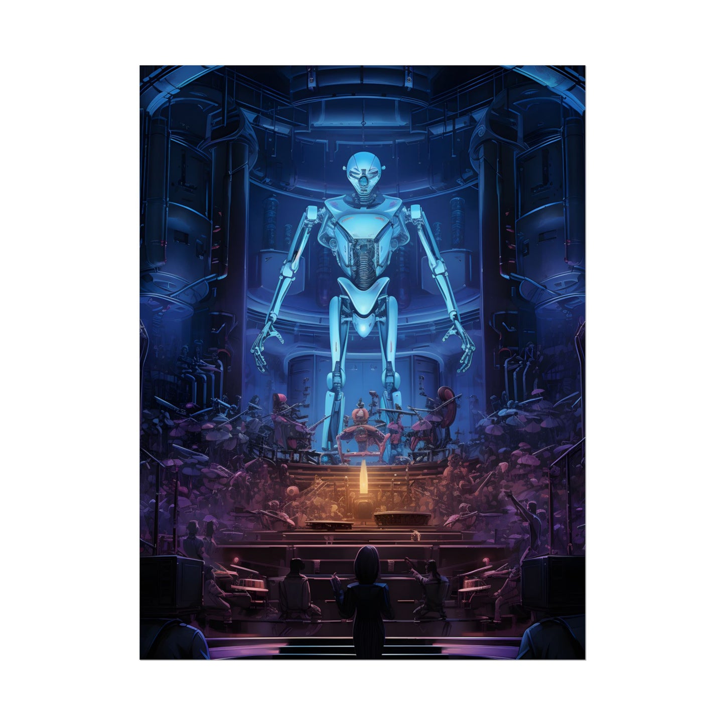 Mechanical Harmony: Black & Grey Robot Orchestra Symphony - Poster