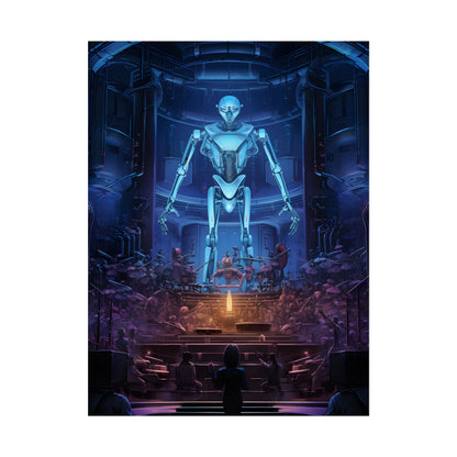 Mechanical Harmony: Black & Grey Robot Orchestra Symphony - Poster