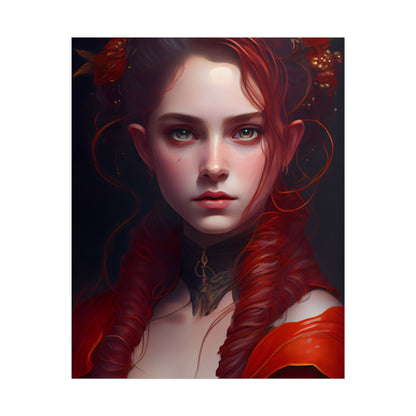 Redhead Portrait: Vibrant Dress Artwork - Poster