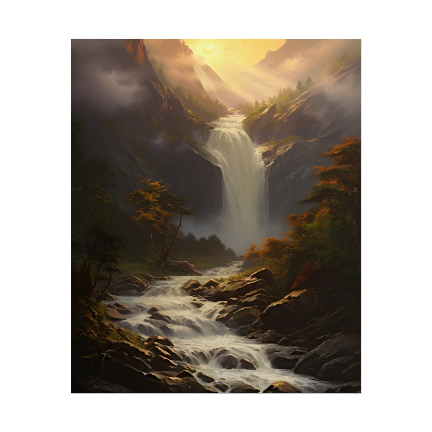 Breathtaking Waterfall: Nature's Beauty in Oil Painting - Poster