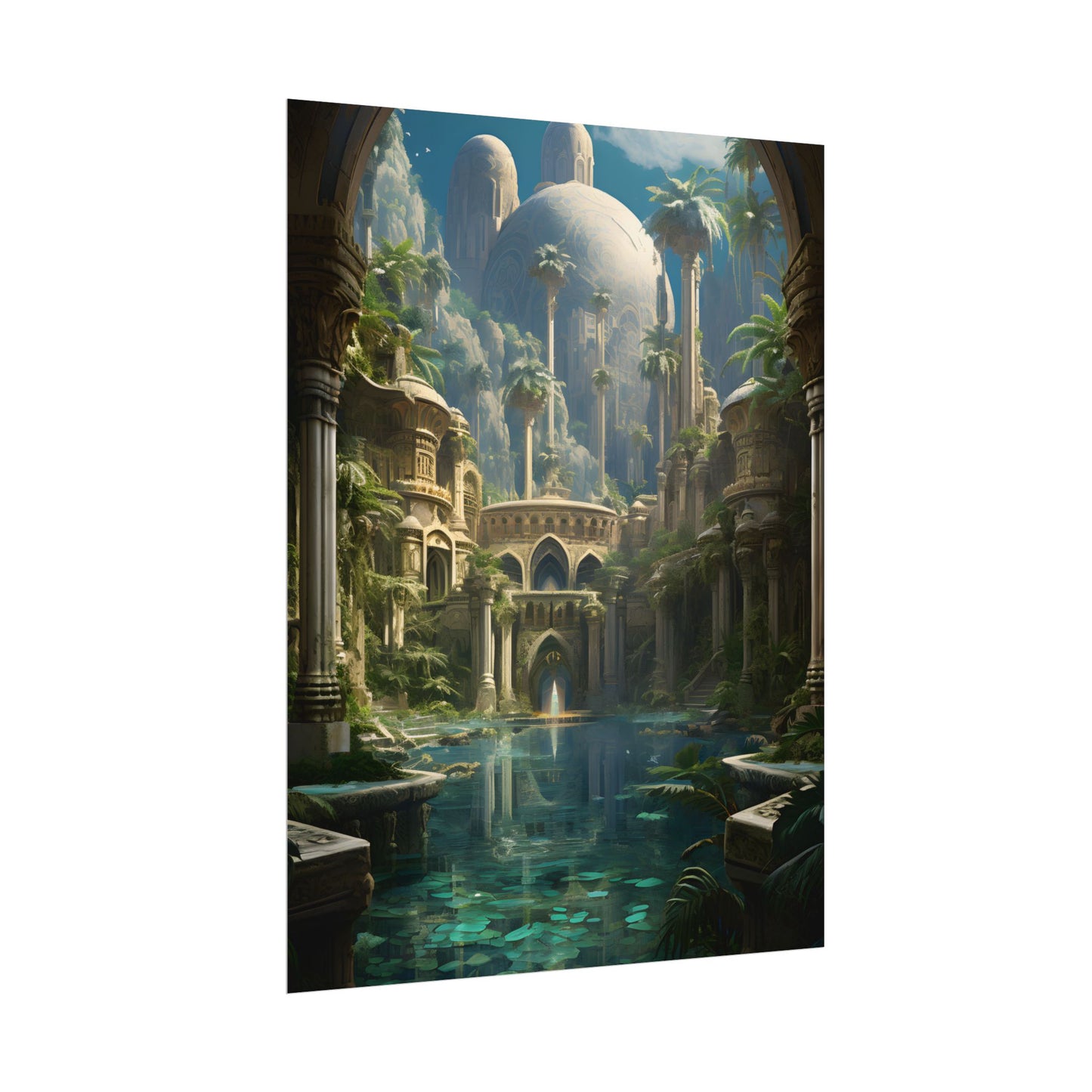 Majestic Desert Oasis: Arabian Nights-Inspired Bird's Eye View - Poster