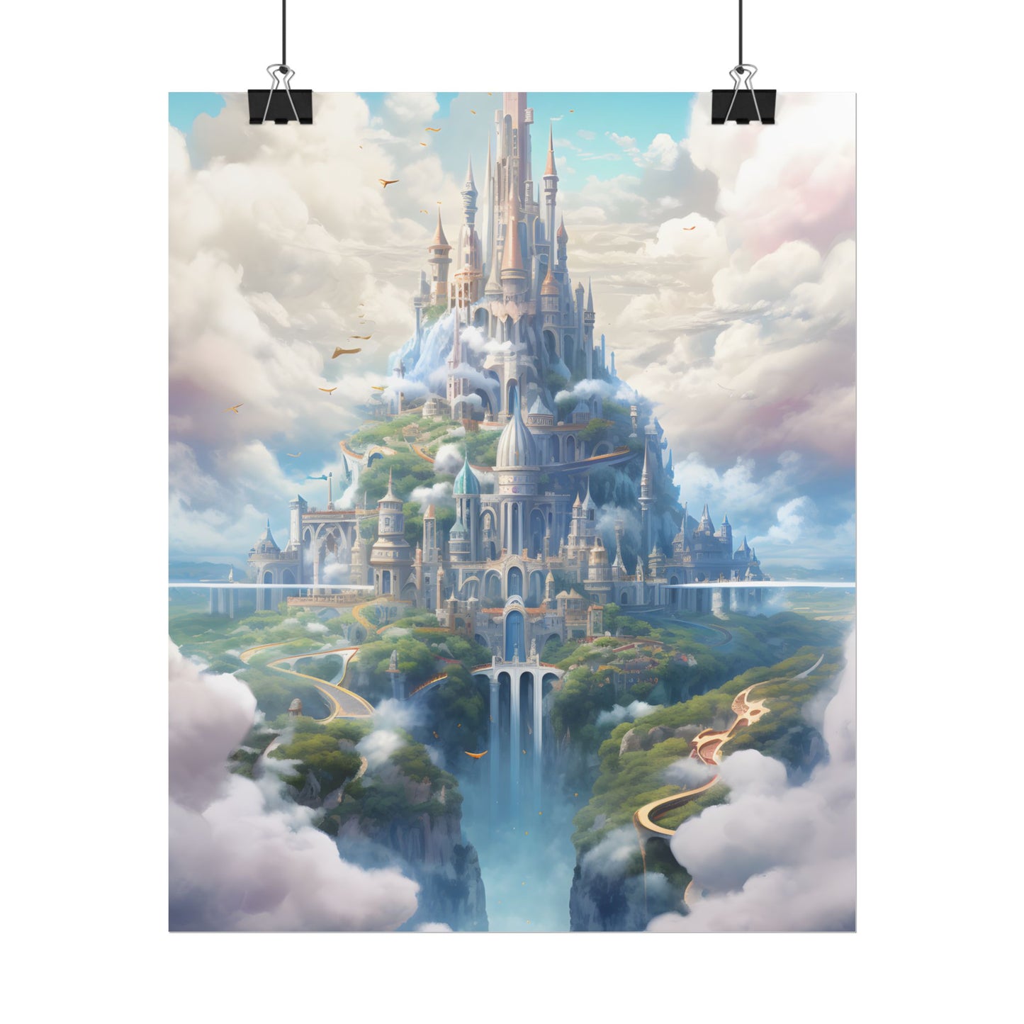 Floating City in Celestial Fantasy Realm: Whimsical Artwork - Poster