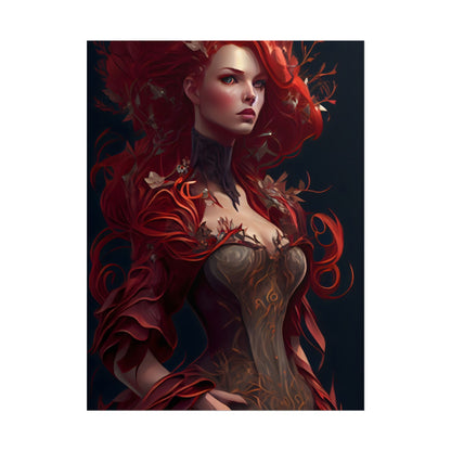 Red Hair Portrait: Elegant Female in Black Dress - Poster