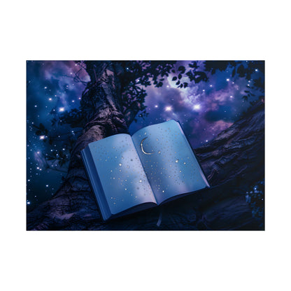 Mystical Night Sky: Celestial Dreams with Crescent Moon and Stars - Poster