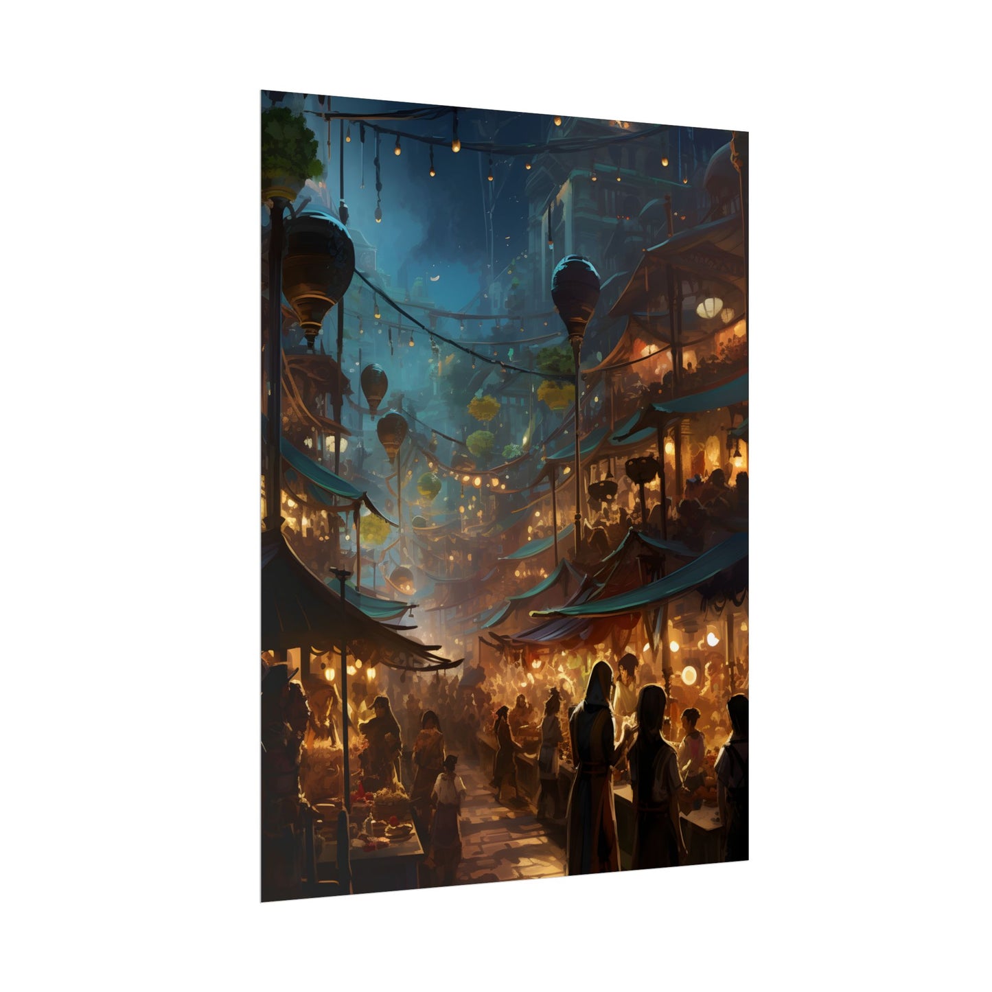 Enchanting Night Street Food Market: Colorful Artwork - Poster