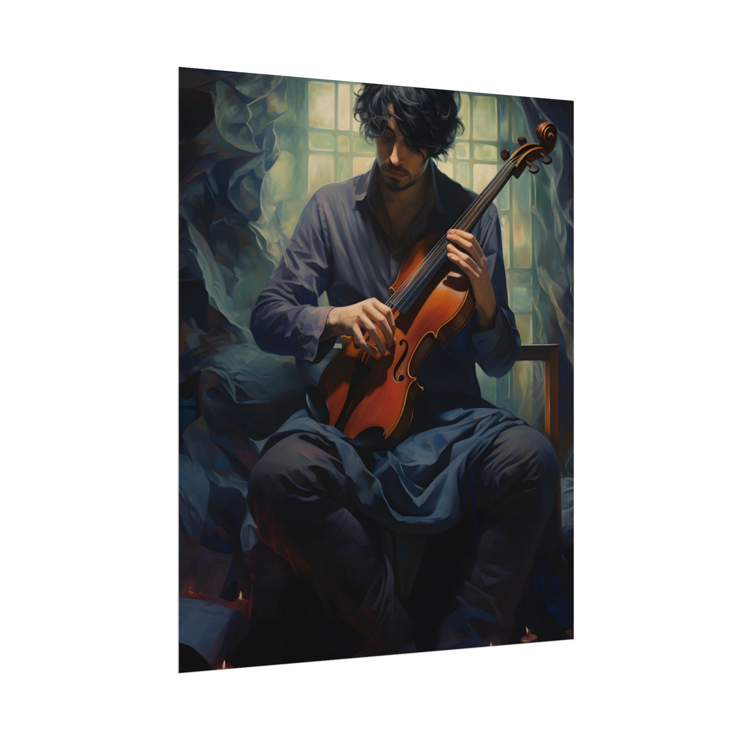 Mysterious Musician: Intimate Guitar Portrait - Poster