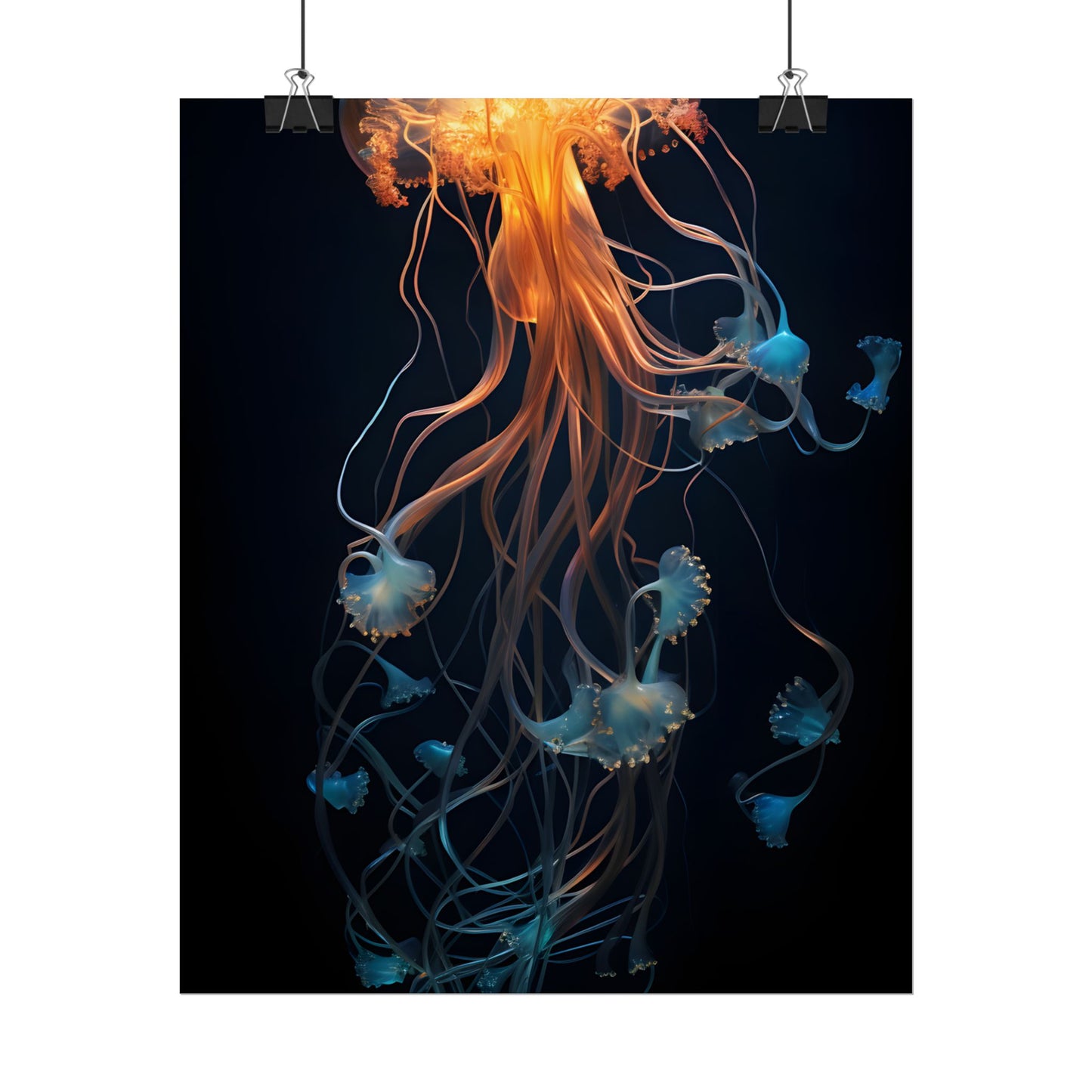 Bioluminescent Oceanic Ballet: Mesmerizing Underwater Scene Artwork - Poster