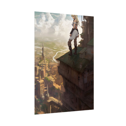 Dramatic Birds Eye View: Anime Blonde Female in Contemplation - Poster