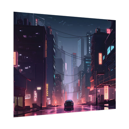Cyberpunk Night: Melancholic Urban Landscape Artwork - Poster