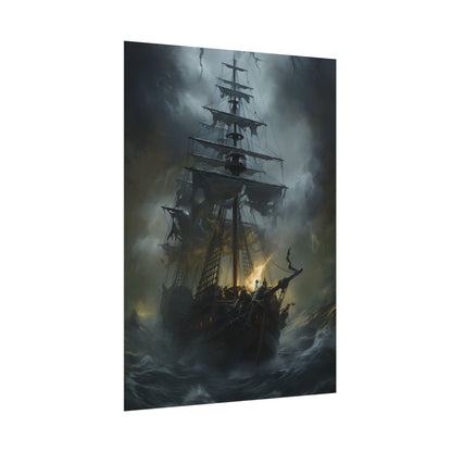 Eerie Pirate Ghost Ship: Sailing Seascape Artwork - Poster