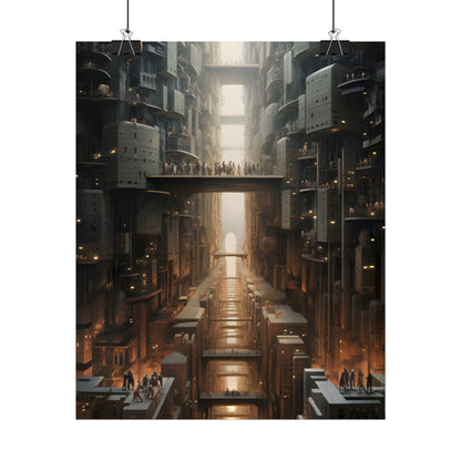 Futuristic City of Perfection: Modern Skyscrapers under Neon Lights - Poster