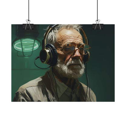 Old Man Connected: Sci-Fi Headset Experiment Digital Art - Poster