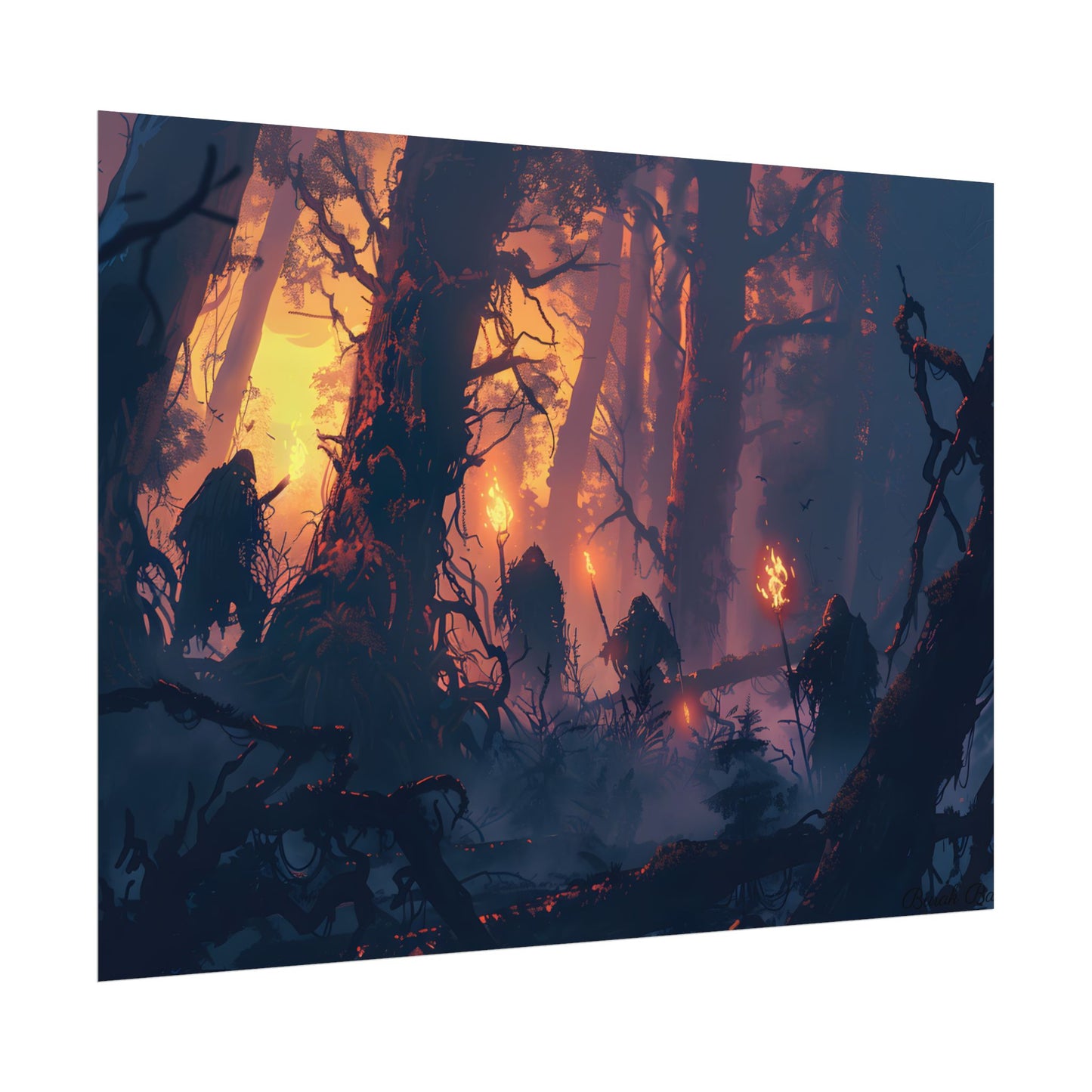 Forest Gathering at Sunset: Peaceful Woodland Scene - Poster