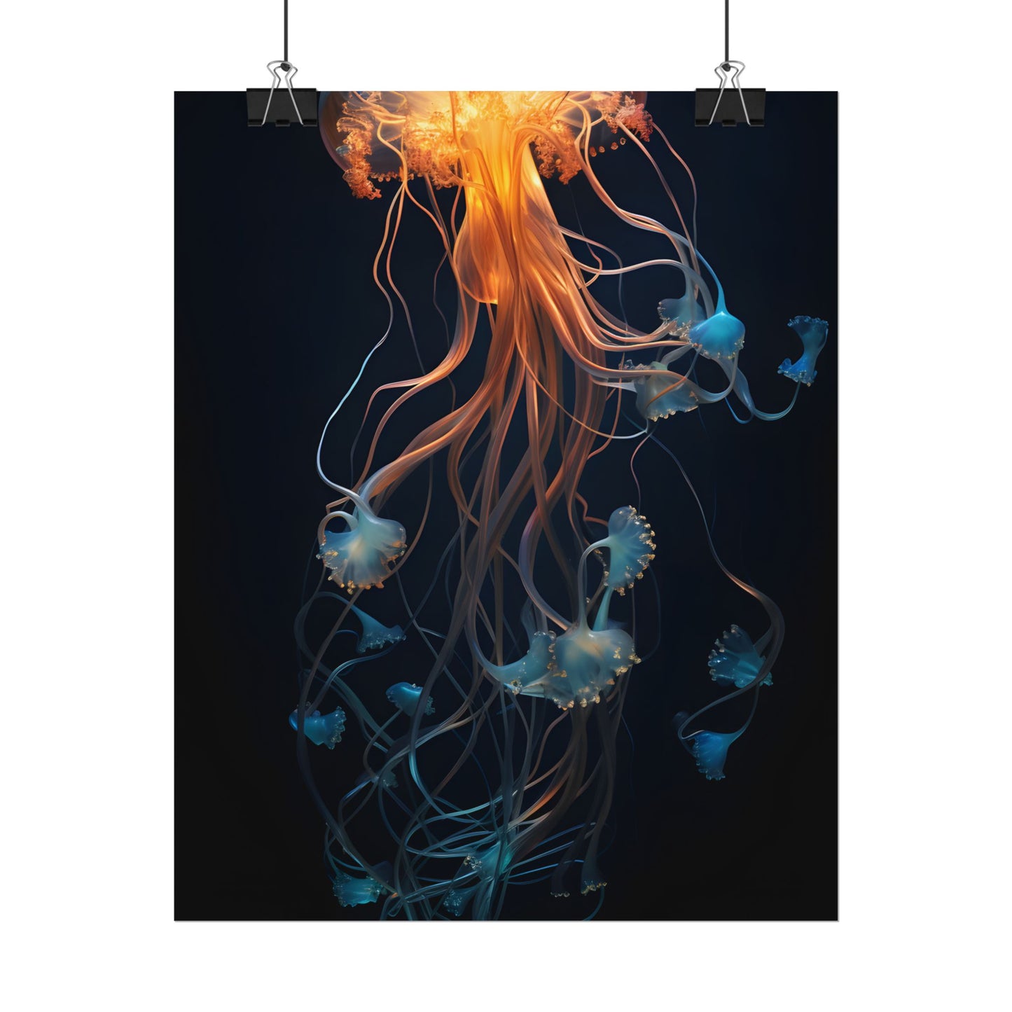 Bioluminescent Oceanic Ballet: Mesmerizing Underwater Scene Artwork - Poster