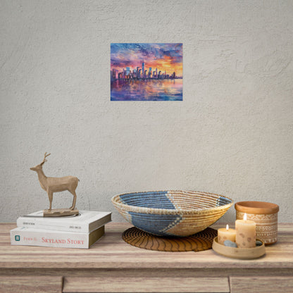 Serene NYC Sunset: Watercolor Skyline Reflections - Poster
