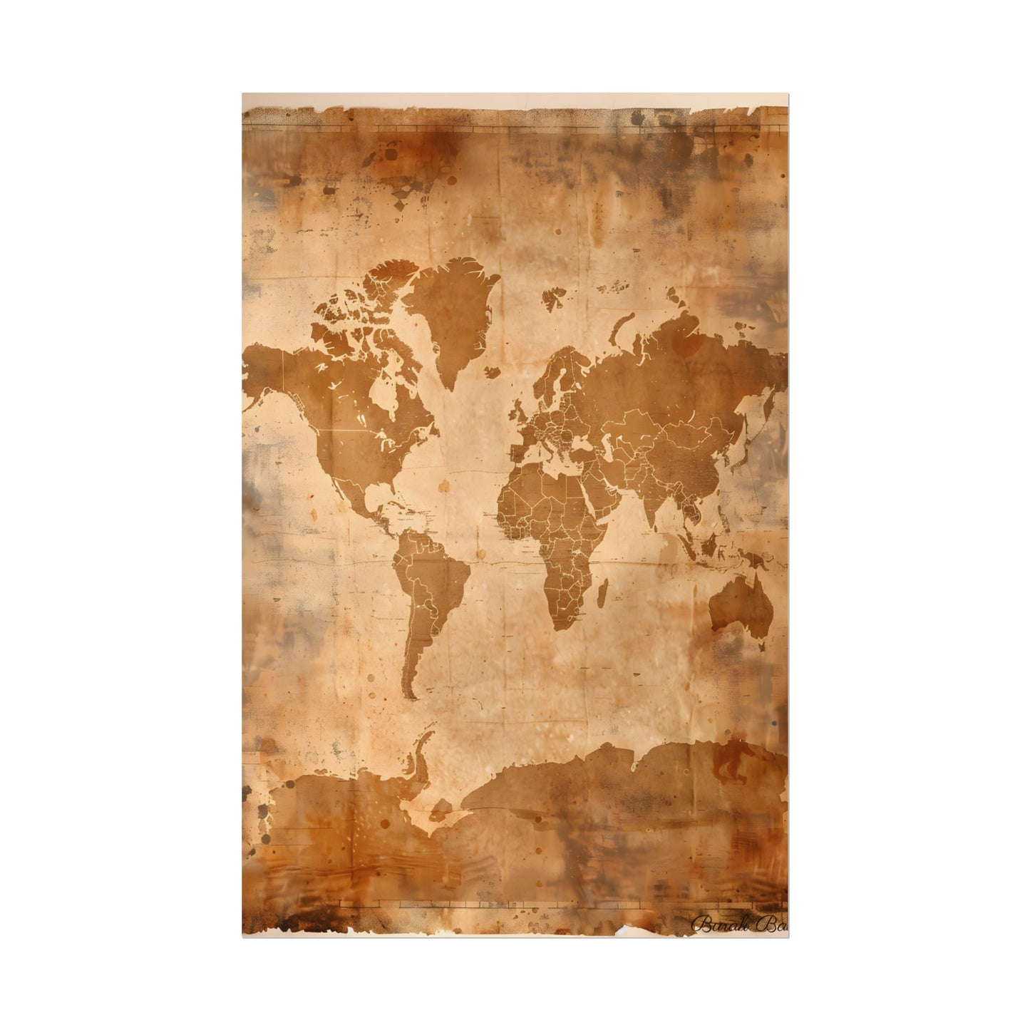 Vintage World Map: Artistic Cartography on Canvas - Poster