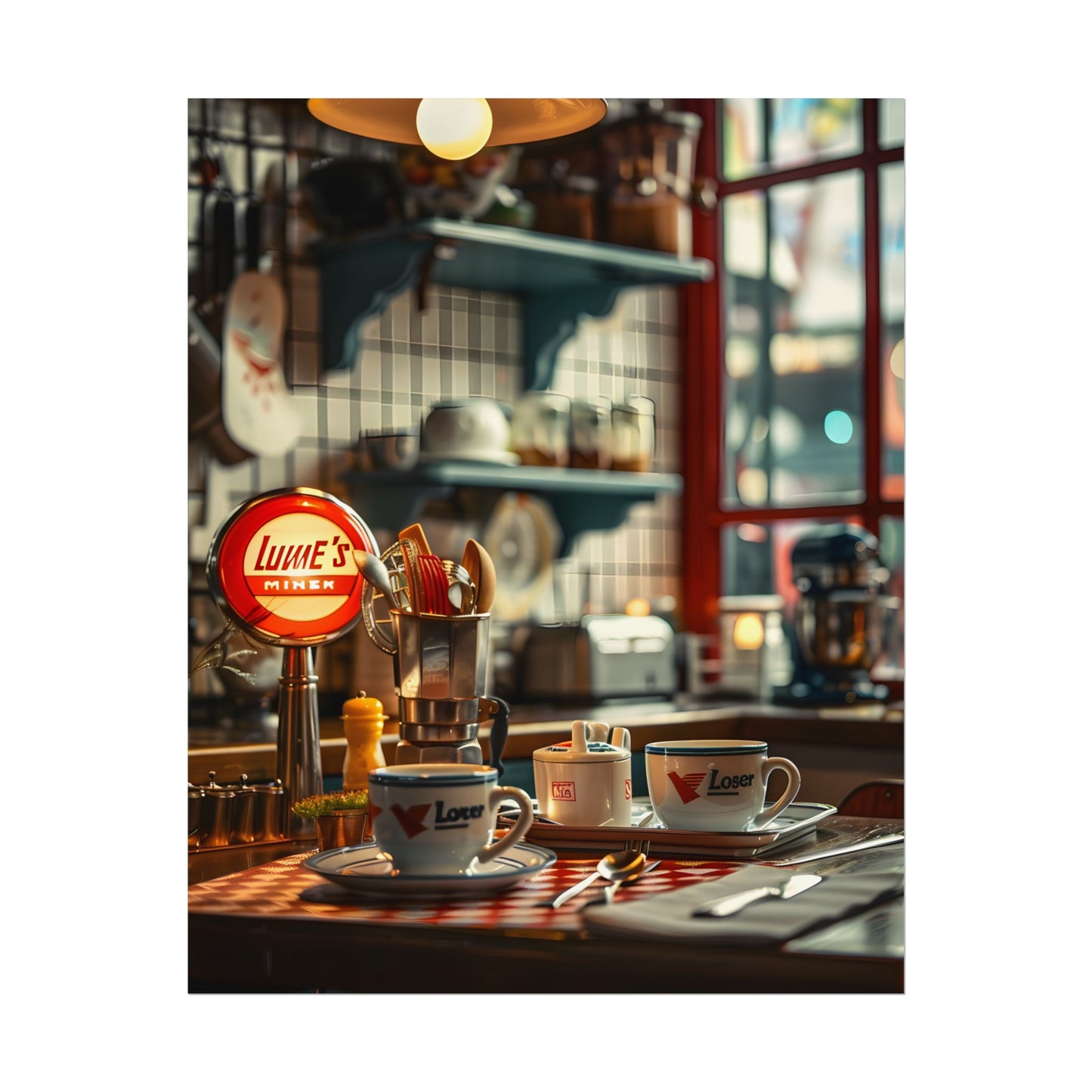 Retro Warmth: Cozy Lukes Diner Coffee Scene Art - Poster