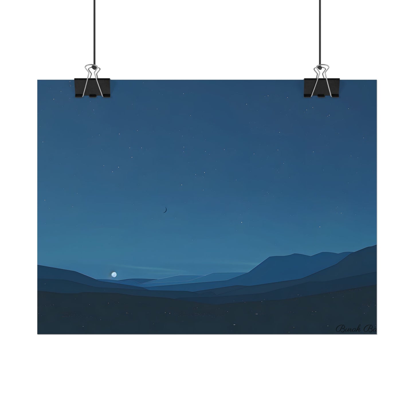 Minimalist Night Sky: Stars and Crescent Moon Art - Poster