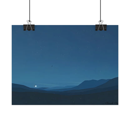 Minimalist Night Sky: Stars and Crescent Moon Art - Poster