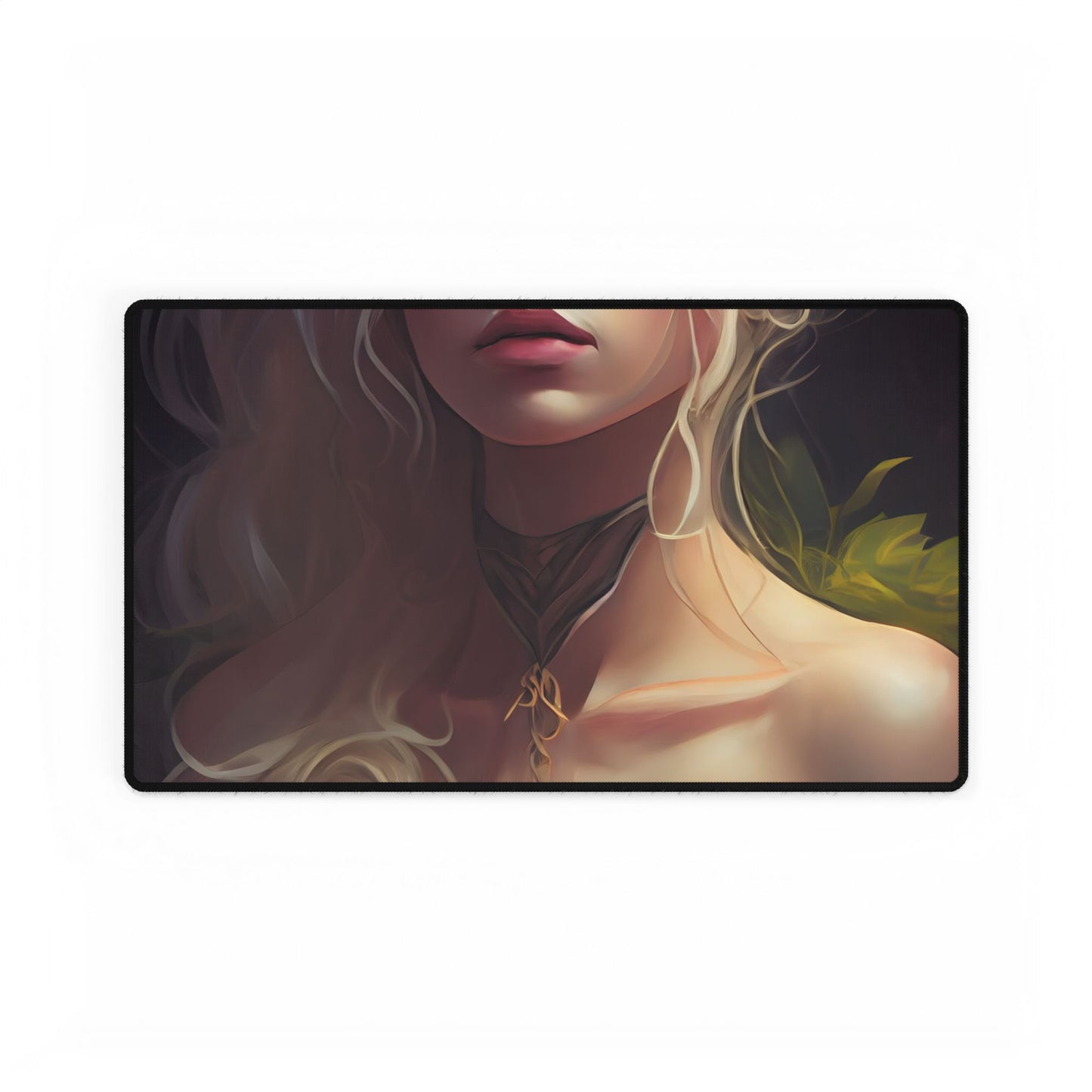 Detailed Blonde Female Portrait: Red Top Artwork - Desk Mat
