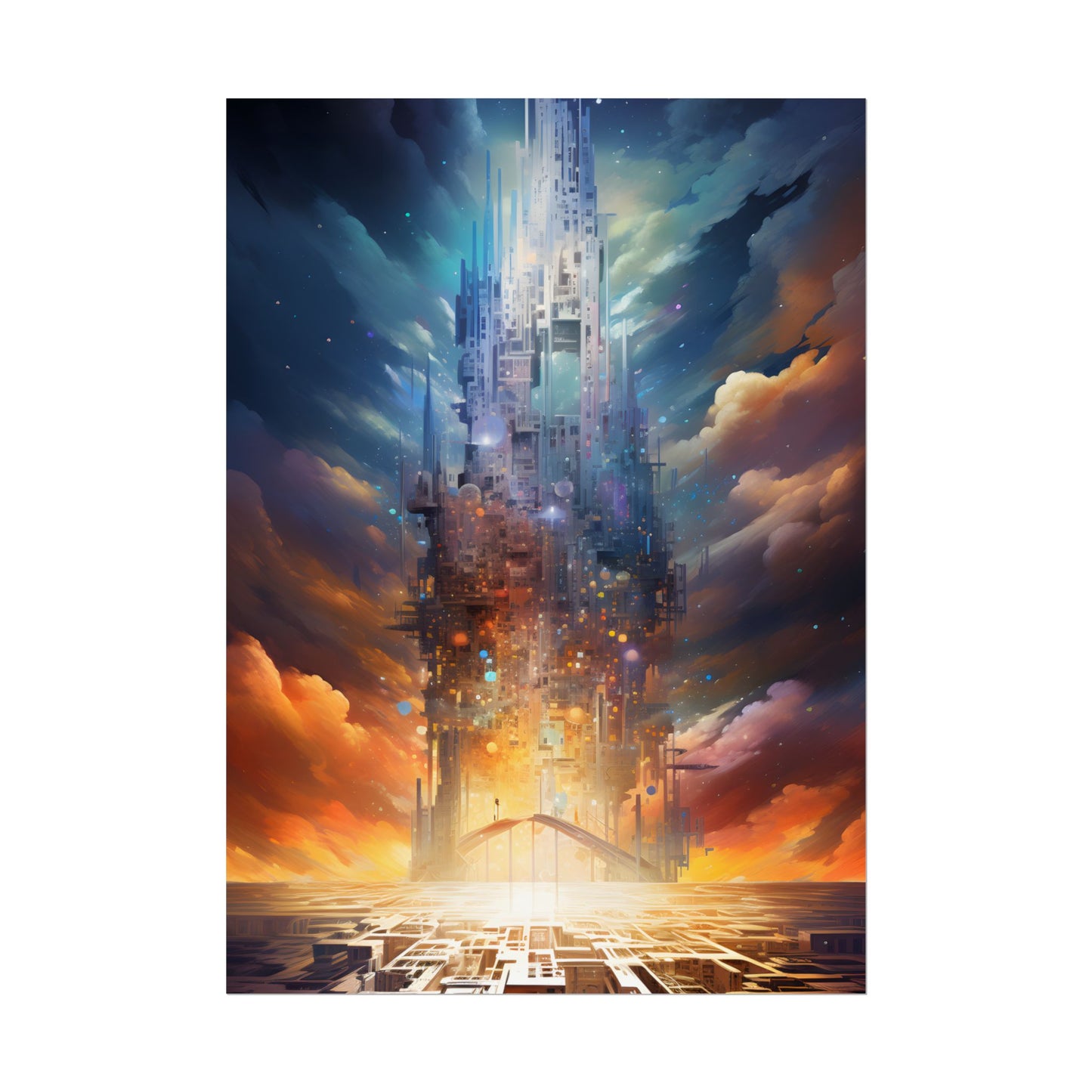 Vibrant Cyber Dreamscape: Abstract Digital Artwork - Poster