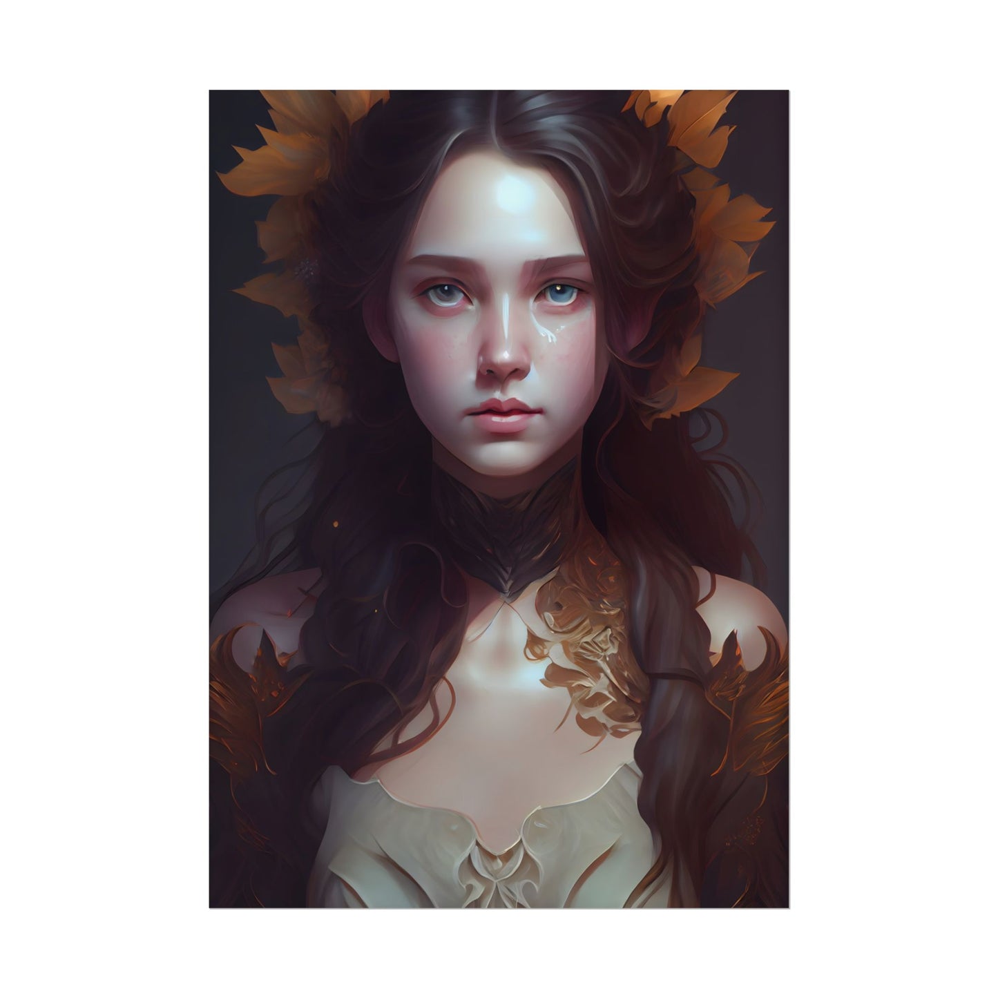 Brown Hair Female Portrait: Artistic Style Digital Art - Poster