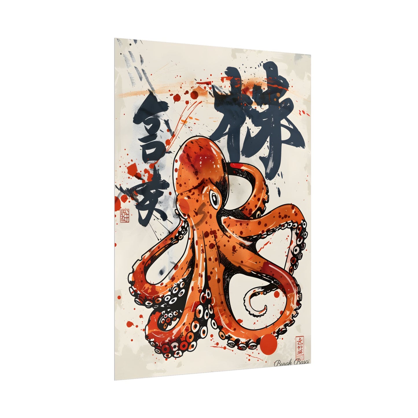 Traditional Japanese Octopus Art: Ukiyo-e Style Mural - Poster