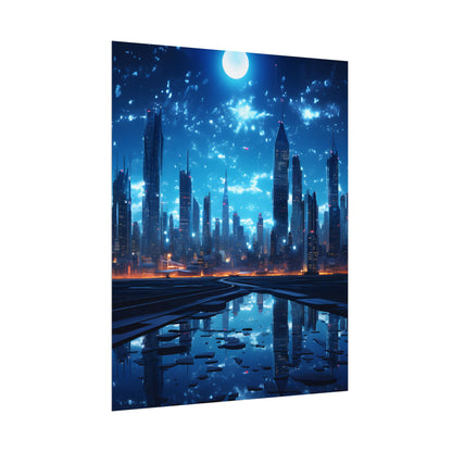Cyberpunk Night: Quiet Cityscape Digital Art - Poster