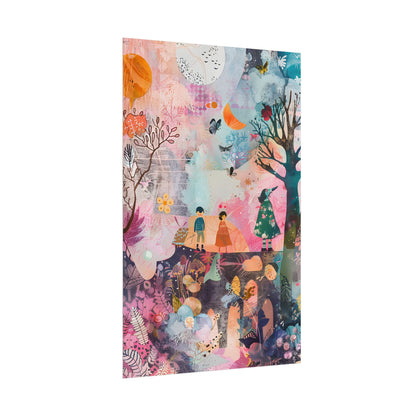 Colorful Whimsy: Blue Fish, Yellow Bird, Pink Cat Art Collage - Poster
