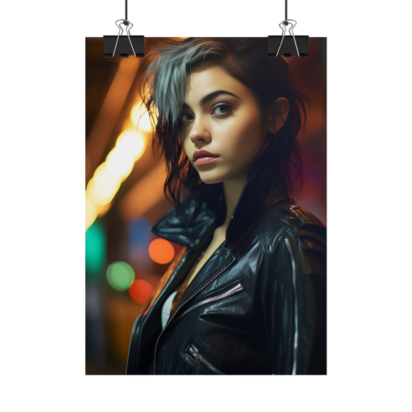 Vibrant Digital Art Print: Teenage Cyberpunk Close-Up - Poster