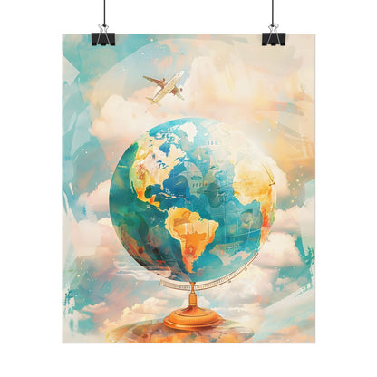 Vintage Globe with 80 Iconic Landmarks: Educational Artwork - Poster