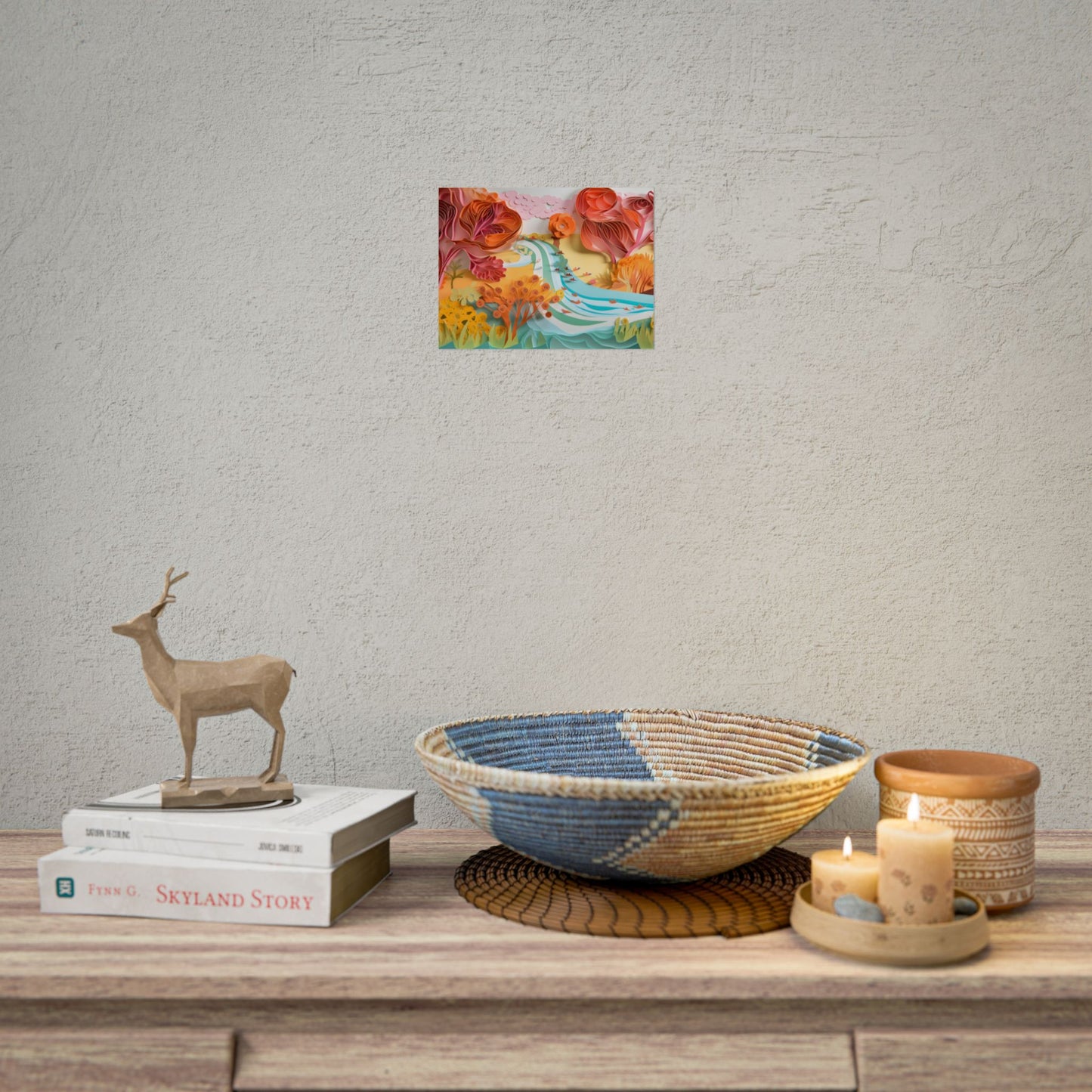 Magical Beach Landscape: Serene Paper Quilled Artwork - Poster