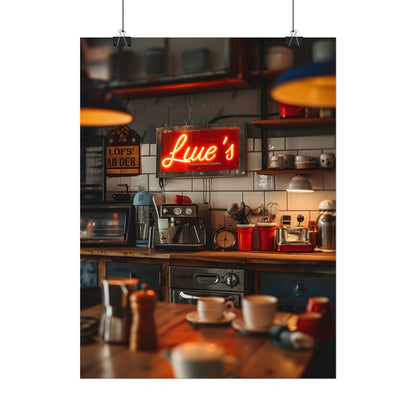 Cozy Retro Kitchen Artwork: Lukes Diner Sign Digital Art - Poster