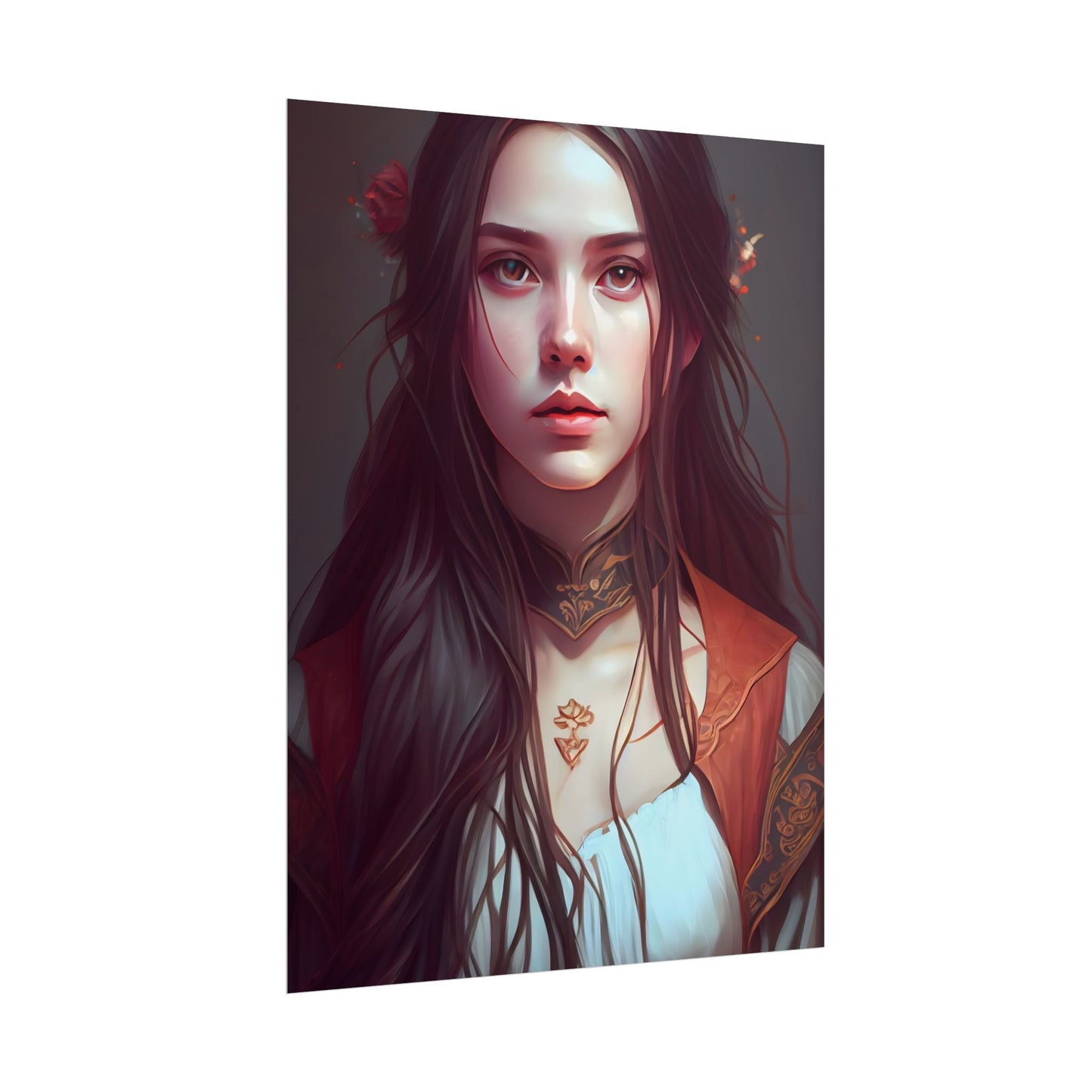 Sophisticated Female Portrait: Brown Hair Artwork in Focus - Poster