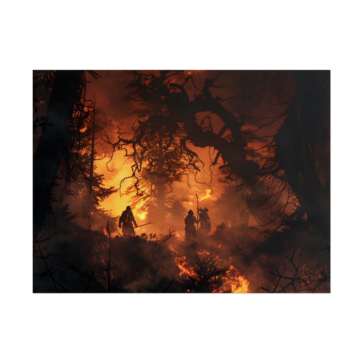 Misty Sunset Forest: Group Gathering - Poster