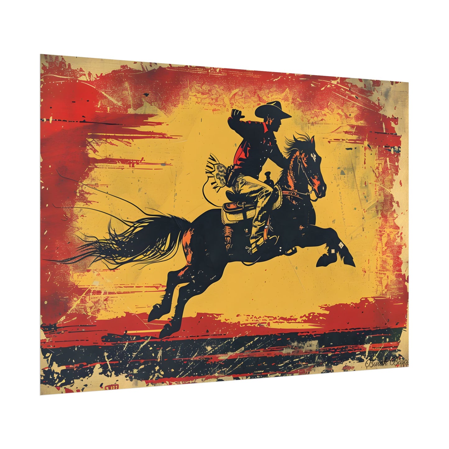 Retro Rodeo Action: Cowboy Riding Bucking Bronc - Poster