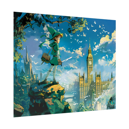 Whimsical Boy in Green: Colorful Illustration Artwork - Poster
