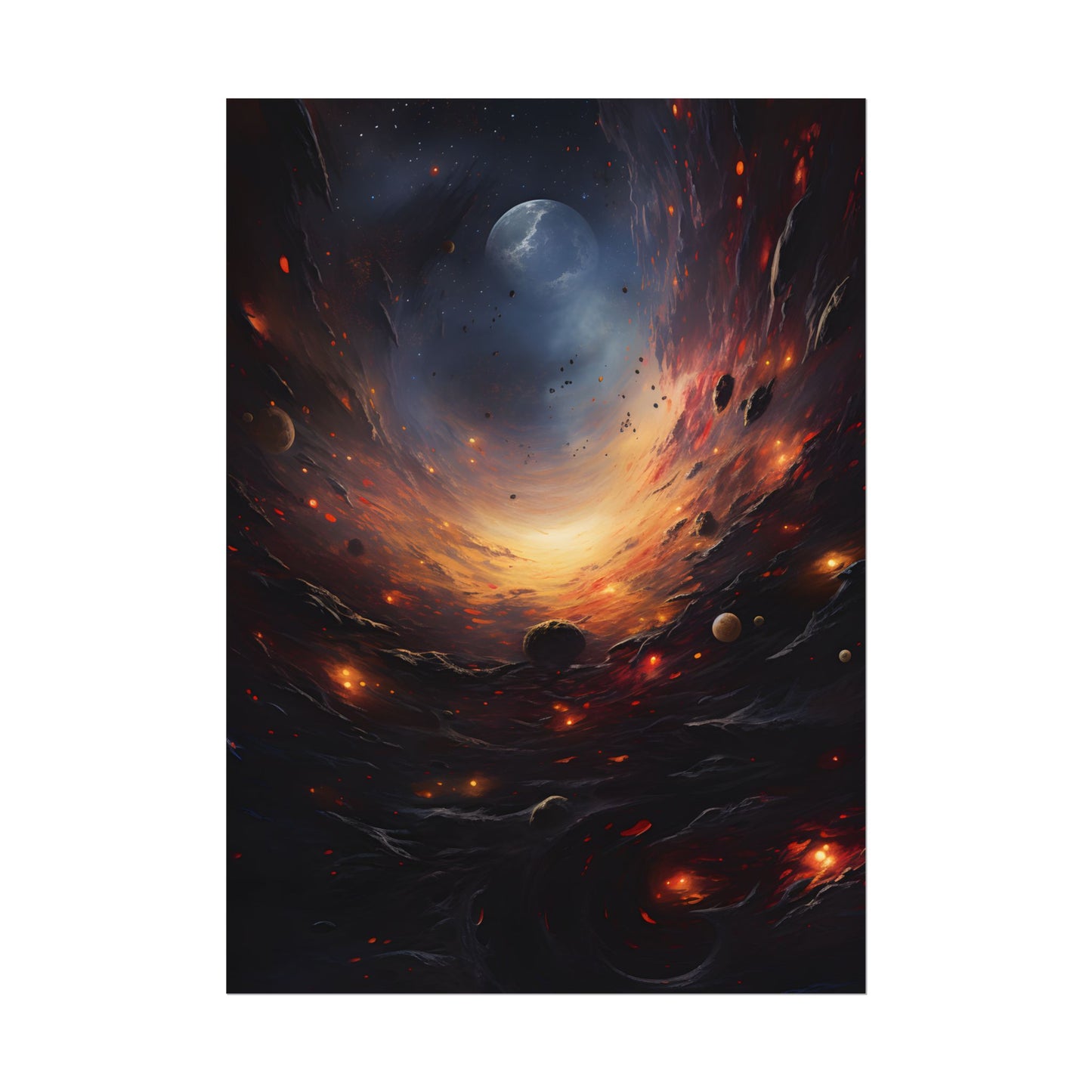 Cosmic Orbit: Six Planets Swirl Around a Black Hole - Poster