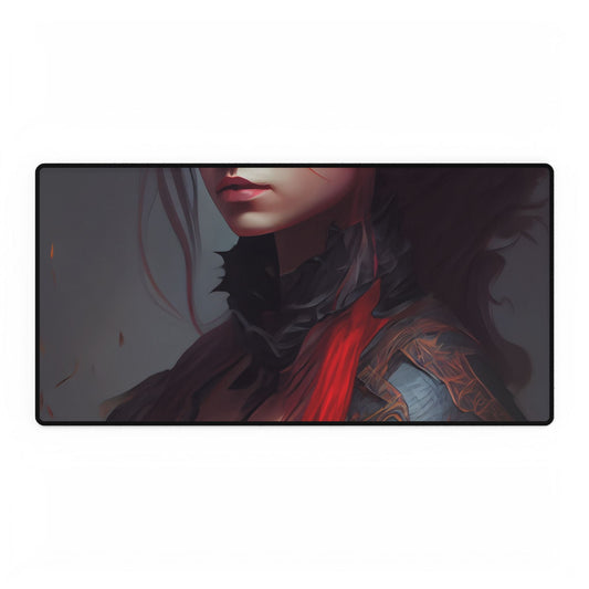 Vibrant Red Hair Female Portrait: Elegant Black Dress - Desk Mat